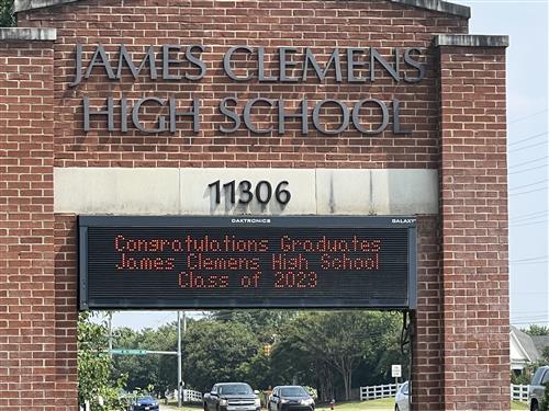 James clemens marquee with congratulations message to seniors